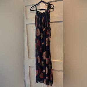 Floral + Sleeveless Black Maxi Dress - M